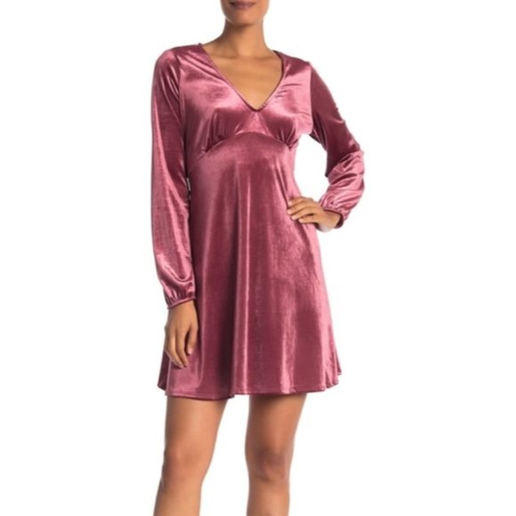 Vanity Room Solid Velour V-Neck Long Sleeve Dress - Picture 1 of 6